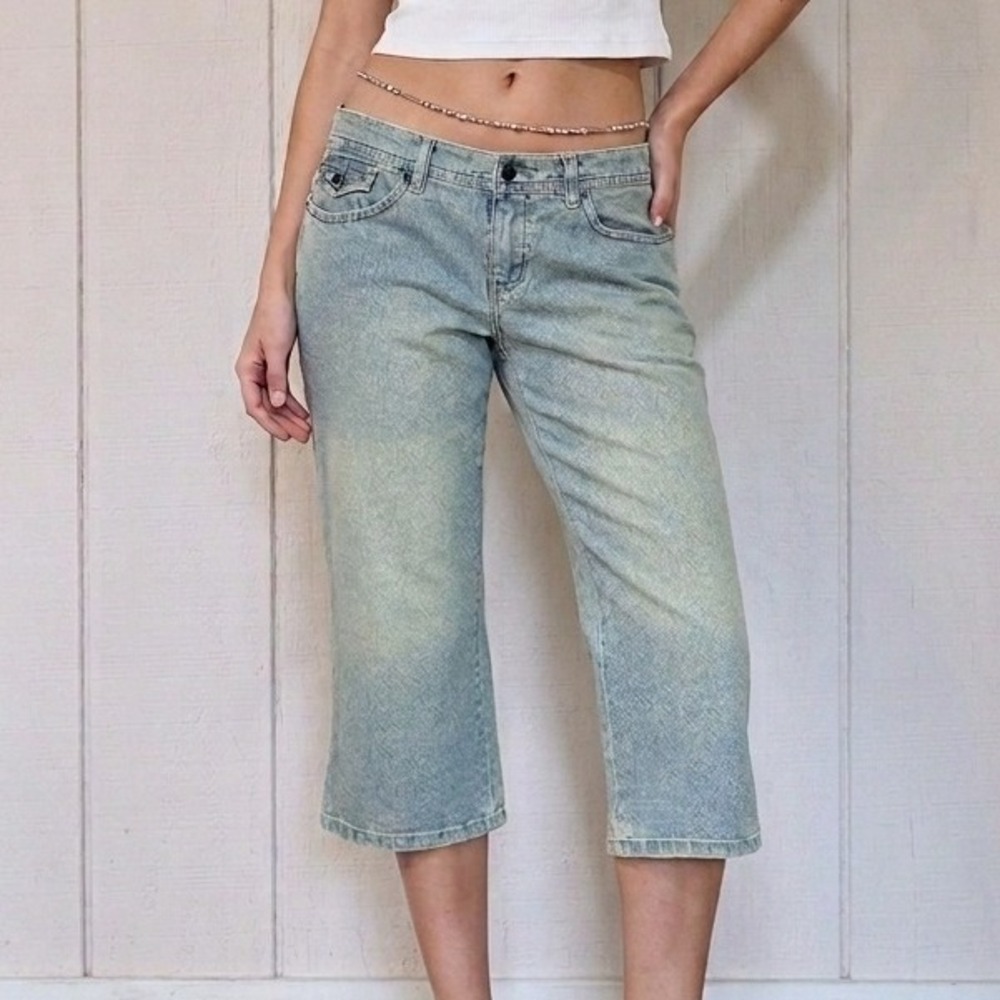 Y2K SO‎ Stretch Light Wash Cropped Jeans Denim Capris Size 5 Mcbling Deadstock